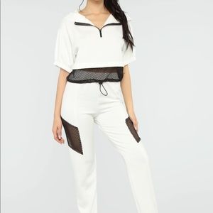 White and black jogger set